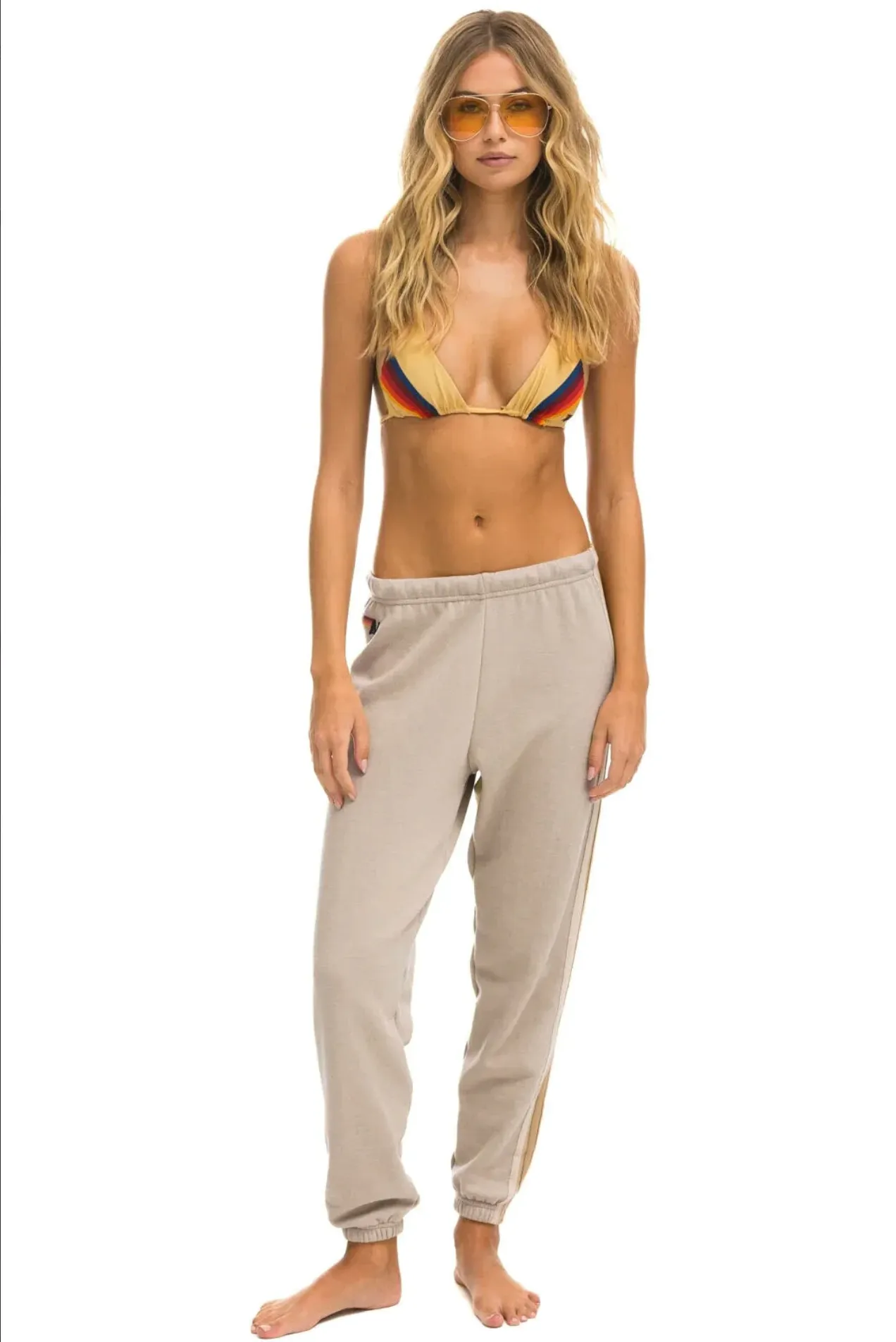 AVIATOR NATION 5 STRIPE WOMEN'S SWEATPANTS - SAND // TAN