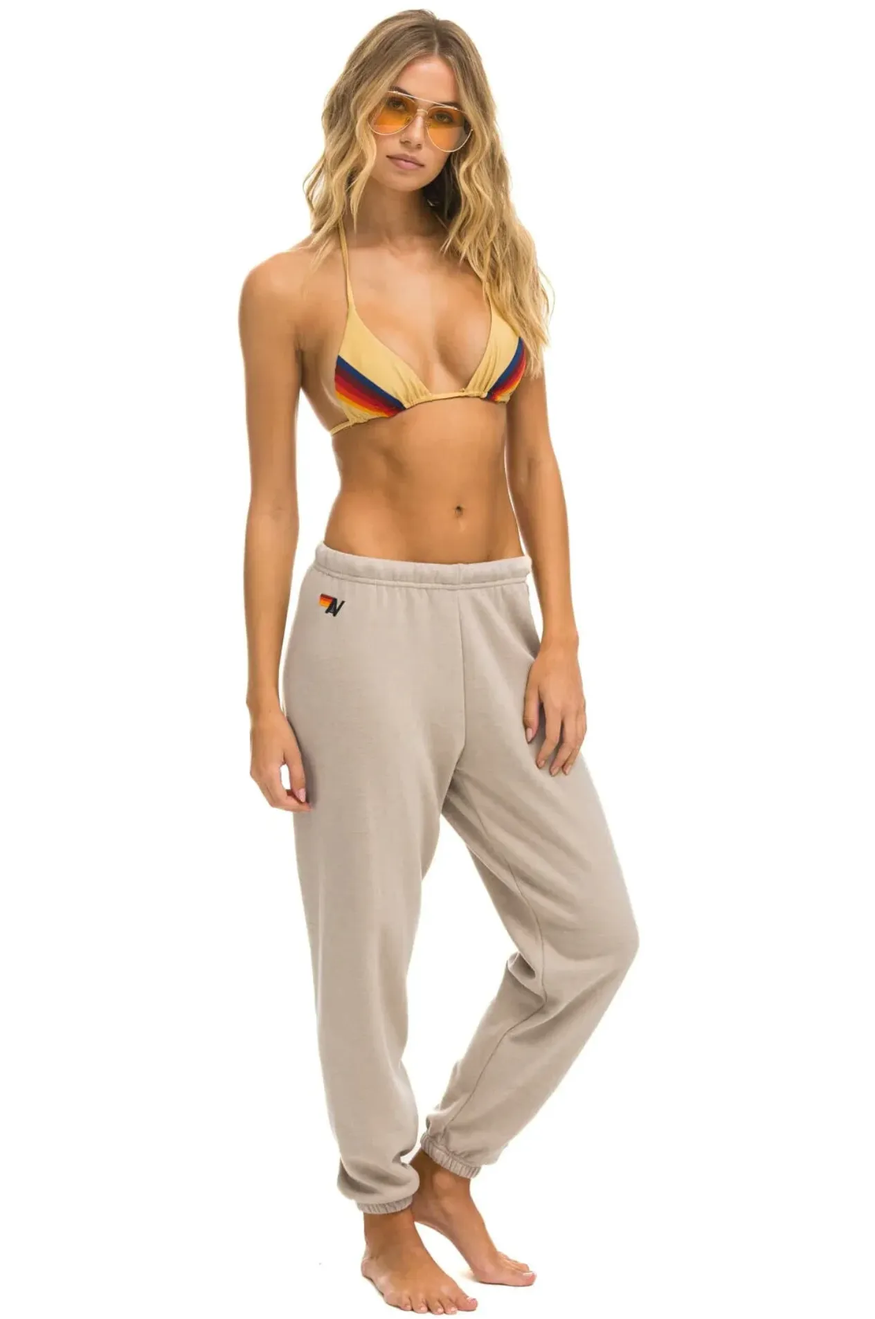 AVIATOR NATION 5 STRIPE WOMEN'S SWEATPANTS - SAND // TAN