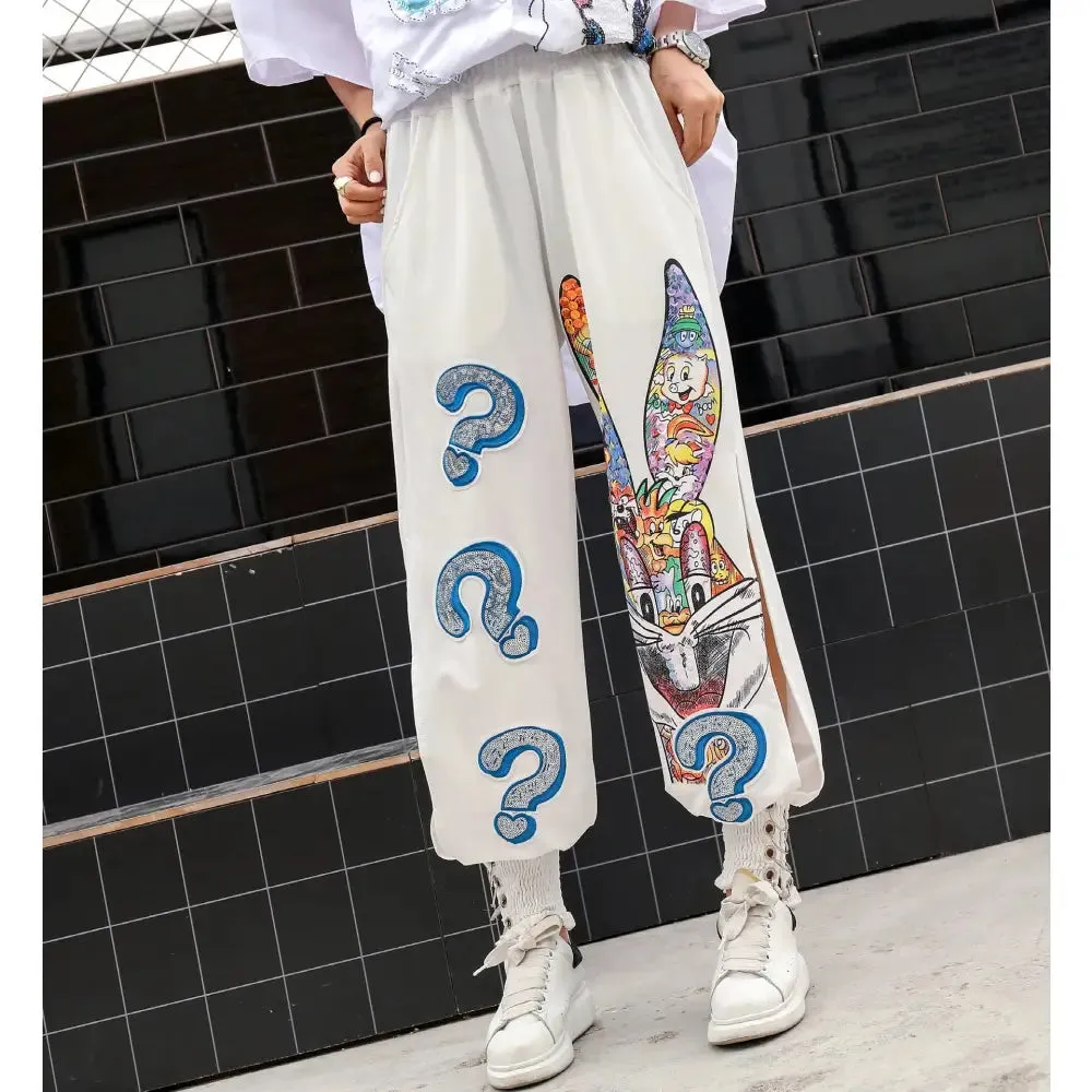 Bugs Bunny and Friends Cartoon Sequined Wide-Leg Loose Pants