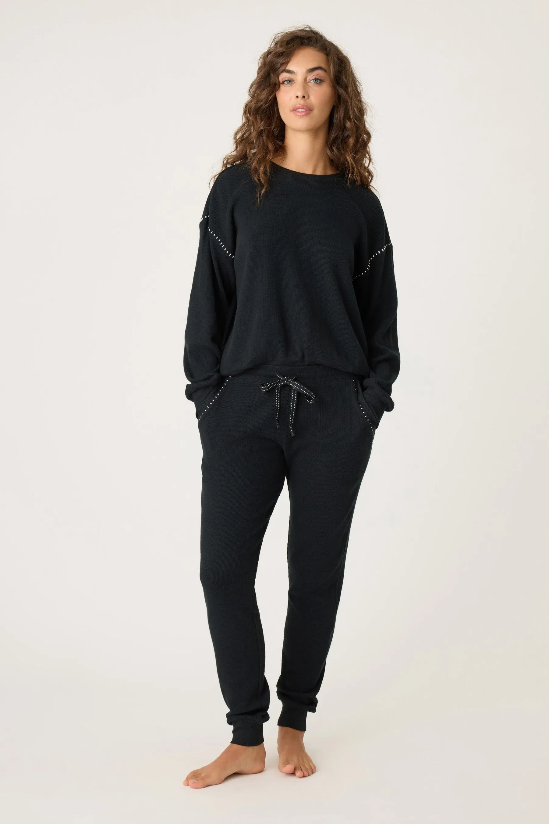 Cross Stitch Casuals Waffle Knit Long Sleeve Top Black