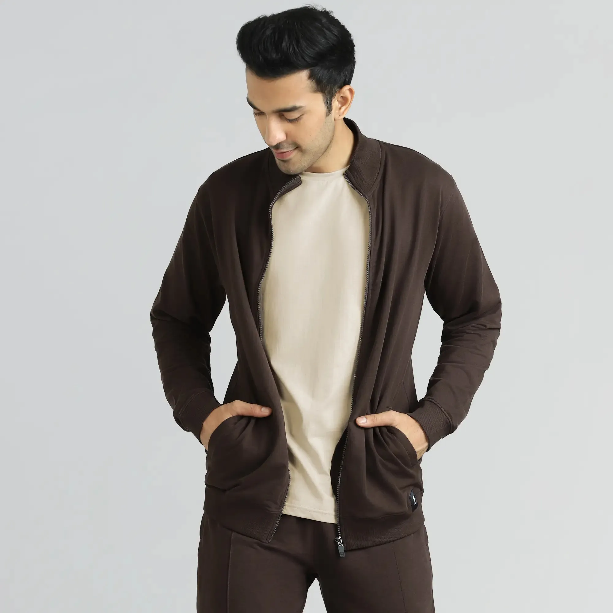 Cruze French Terry Cotton Zip Ups Malt Brown
