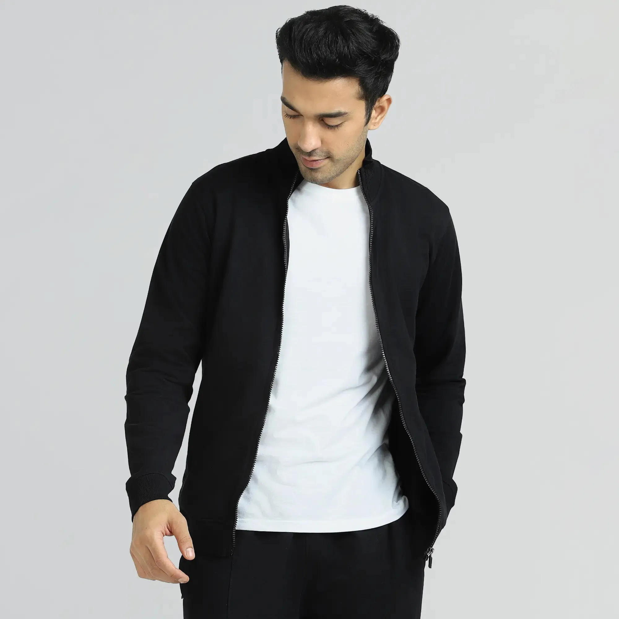 Cruze French Terry Cotton Zip Ups Pitch Black