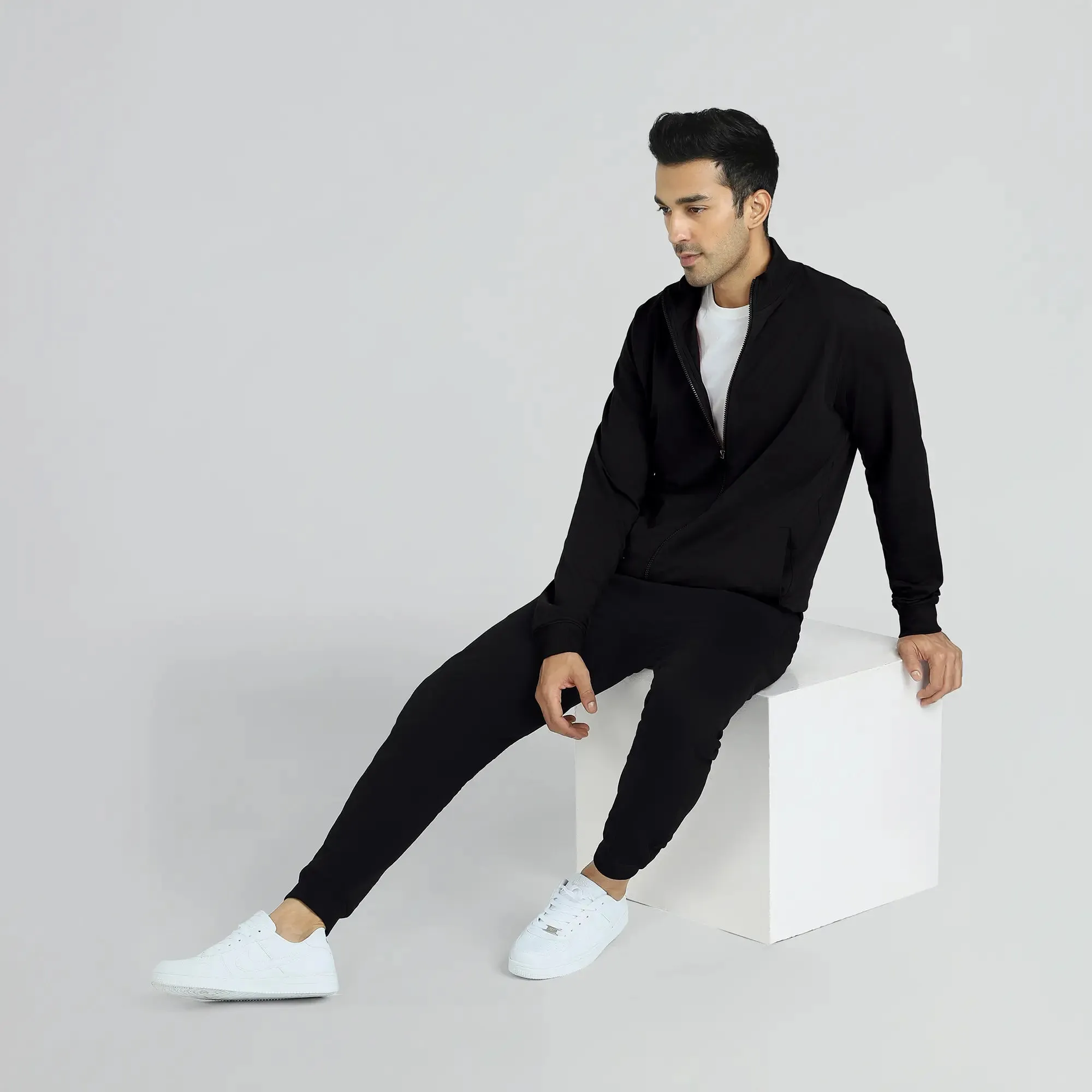 Cruze French Terry Cotton Zip Ups Pitch Black