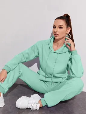Kangaroo Pocket Thermal Drawstring Hoodie & Sweatpants - FD