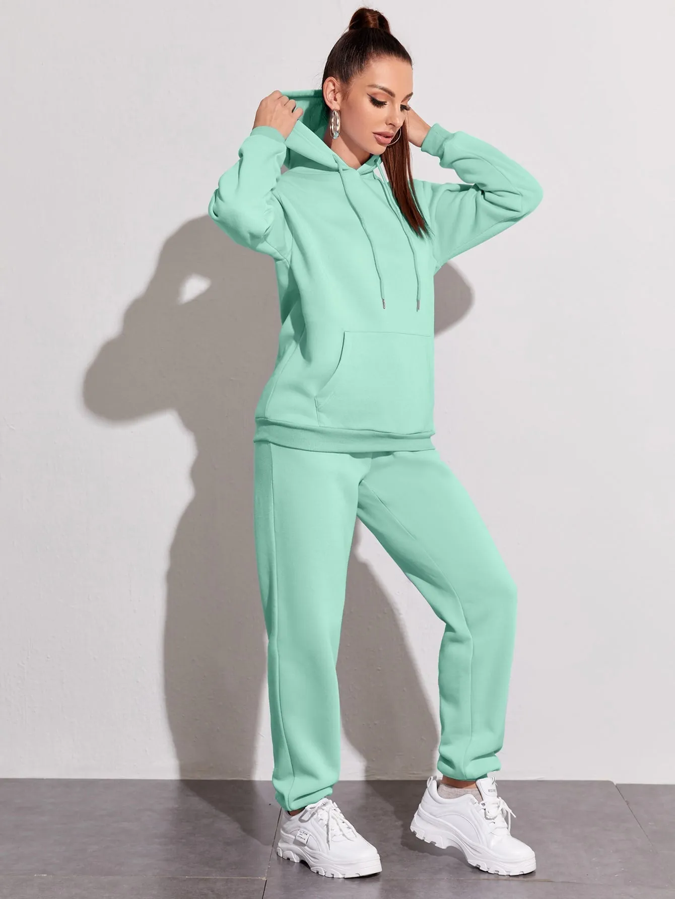 Kangaroo Pocket Thermal Drawstring Hoodie & Sweatpants - FD