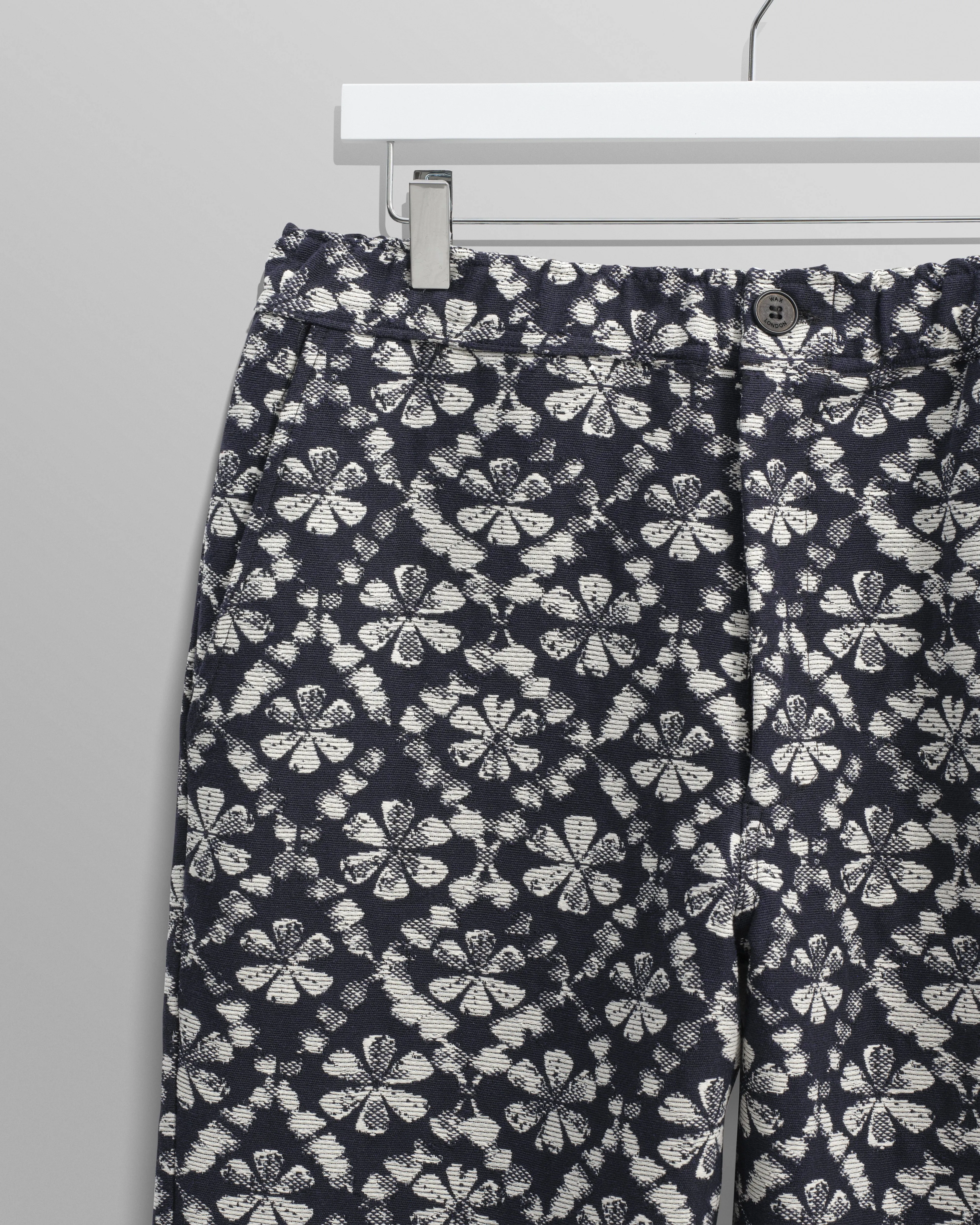 Kurt - Navy Flower Stamp Jacquard Trousers