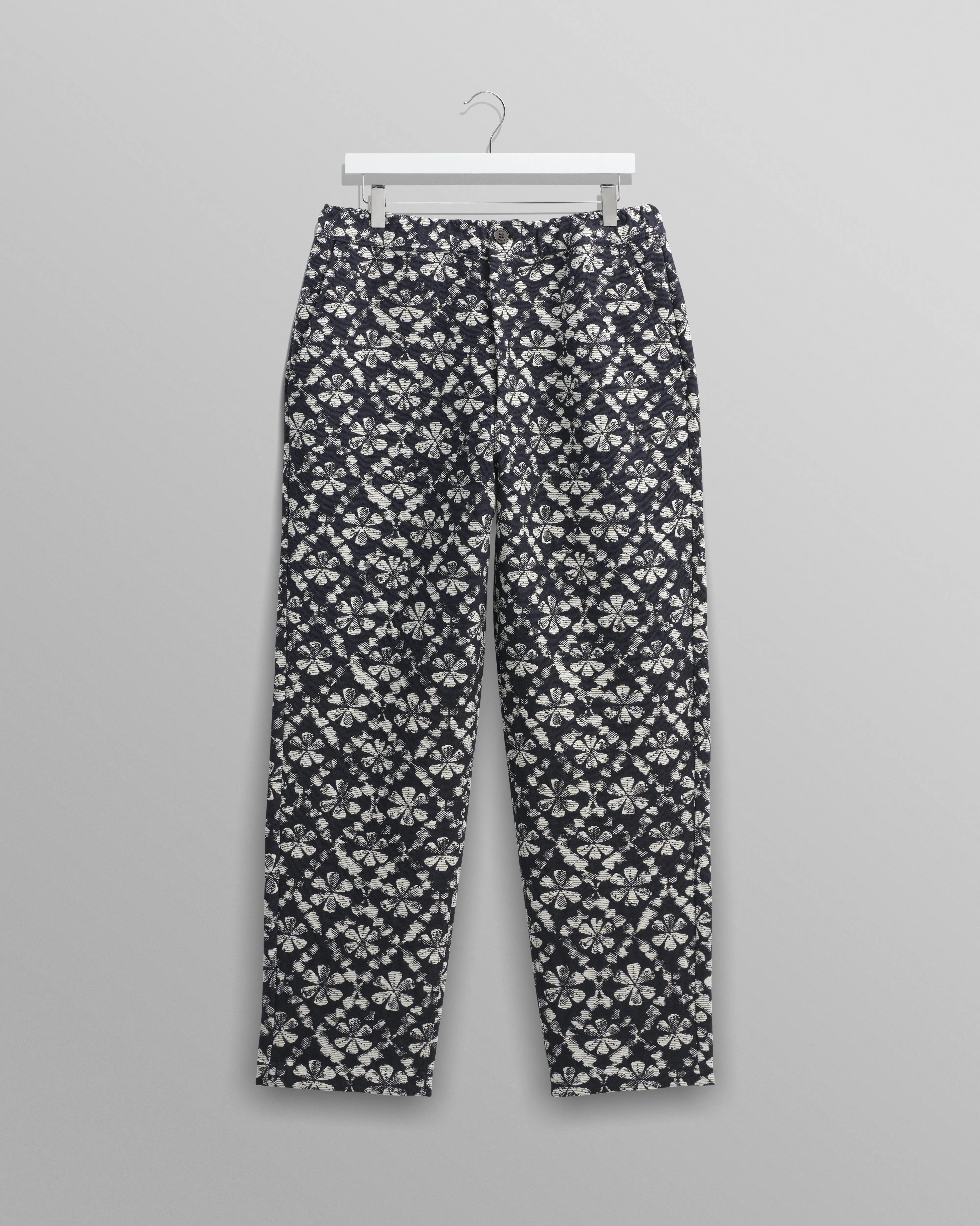 Kurt - Navy Flower Stamp Jacquard Trousers